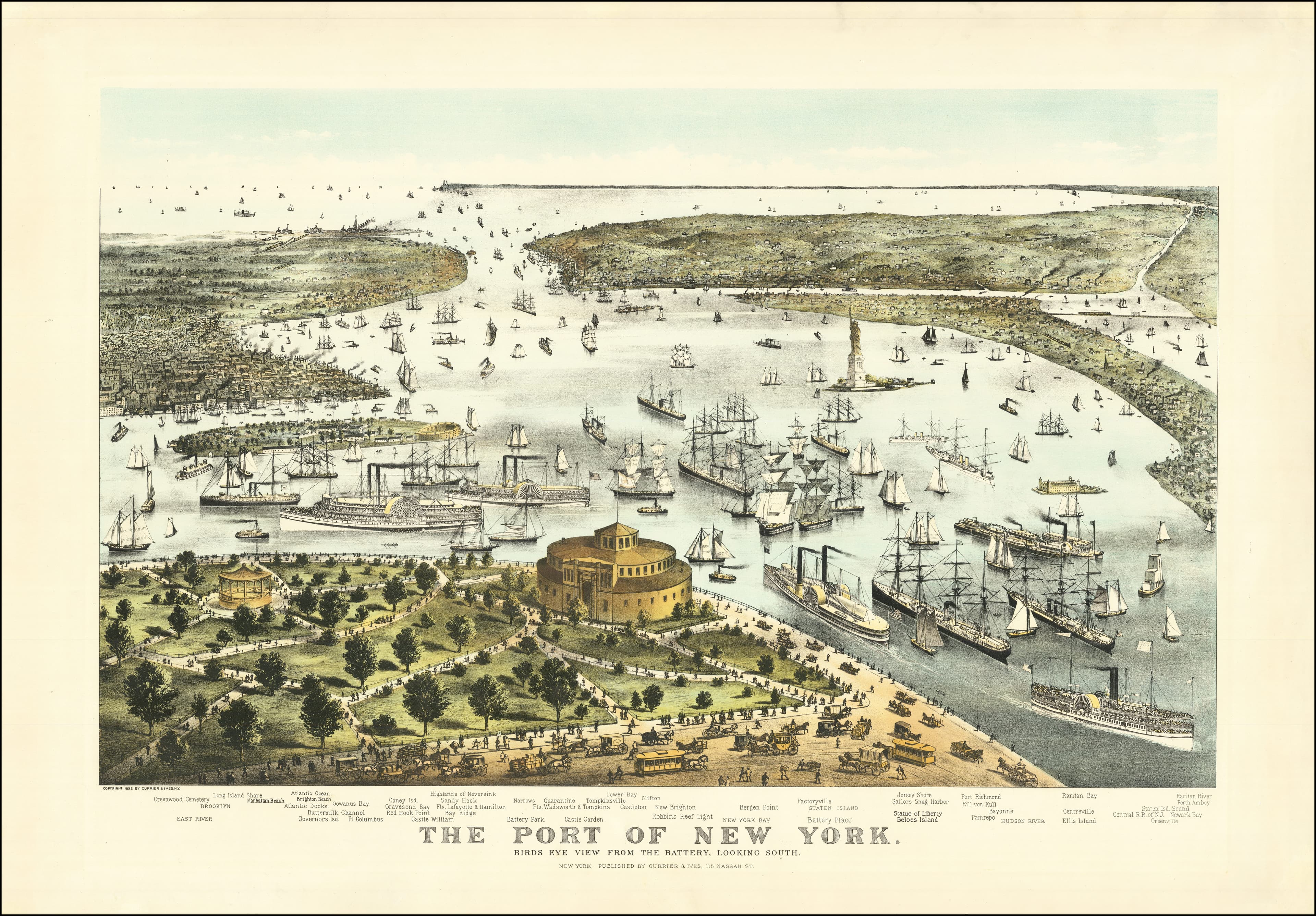 The Port of New York — The Port of New York, Bird's Eye View from the Battery, Currier & Ives, c.1878
