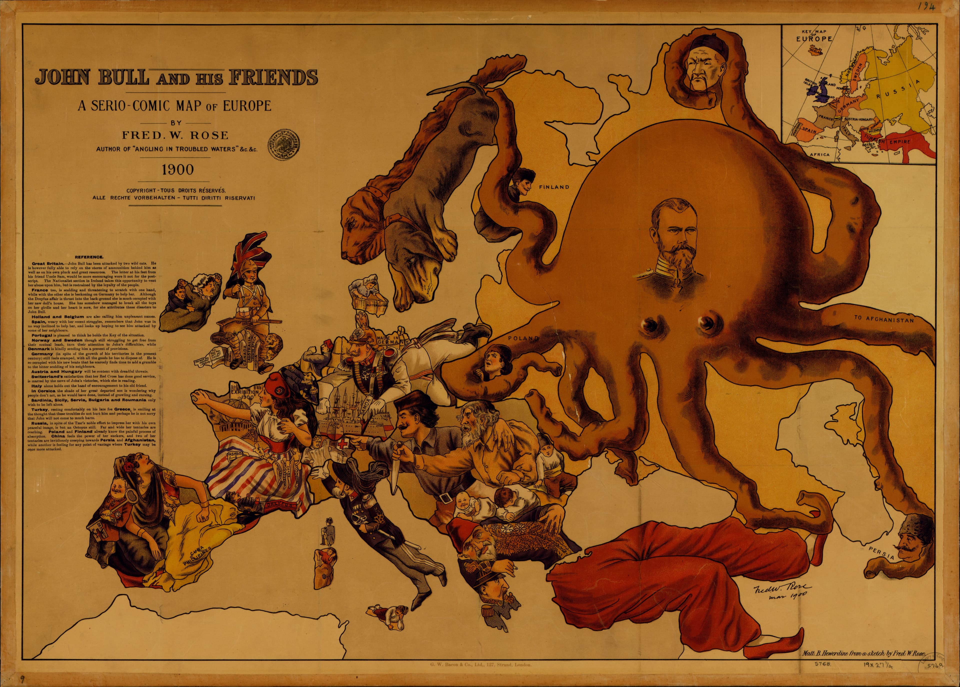 John Bull and His Friends — John Bull and His Friends: A Serio-Comic Map of Europe, Fred W. Rose, 1900