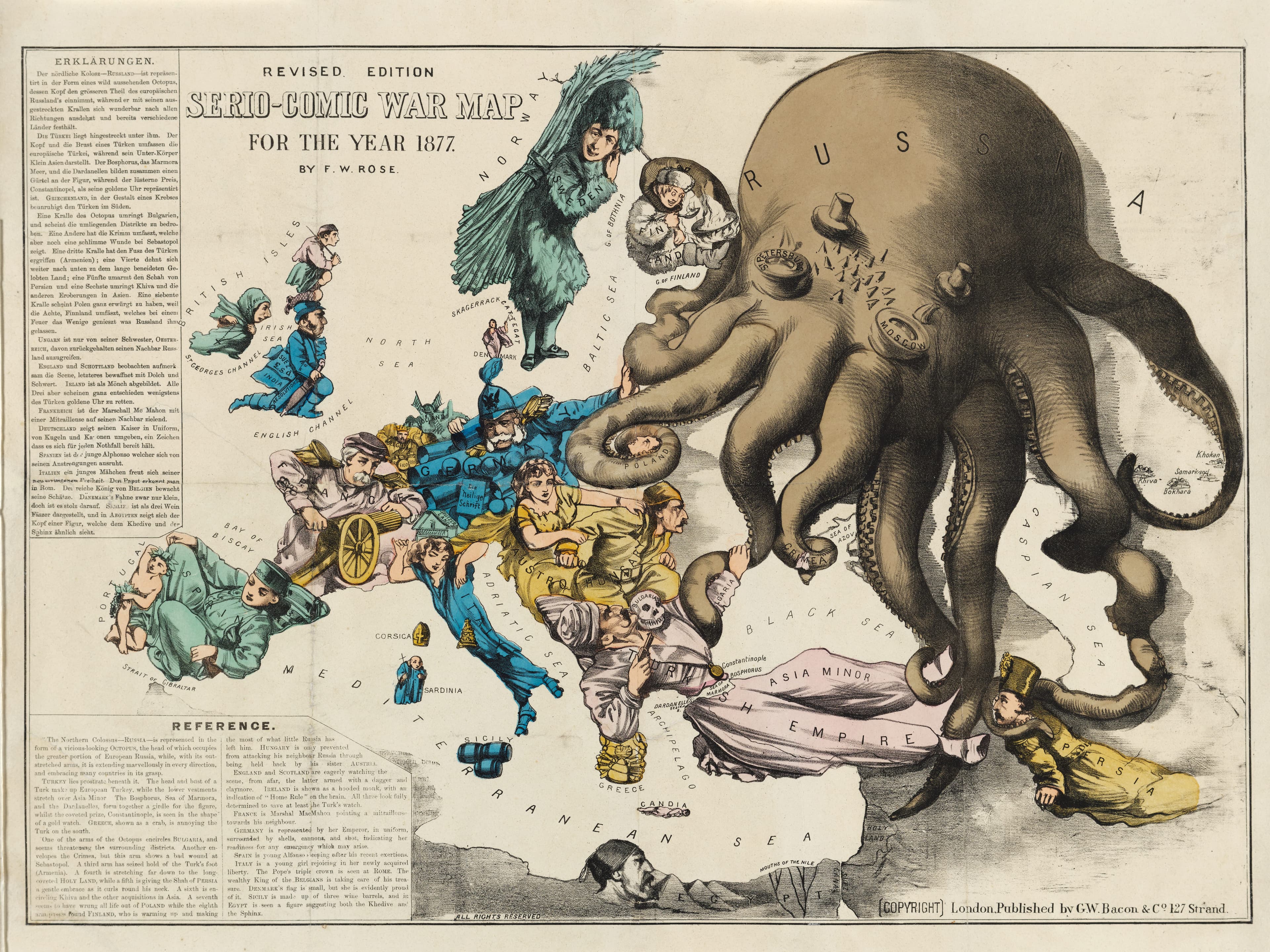 The Octopus — Serio-Comic War Map for the Year 1877, Fred W. Rose, 1877