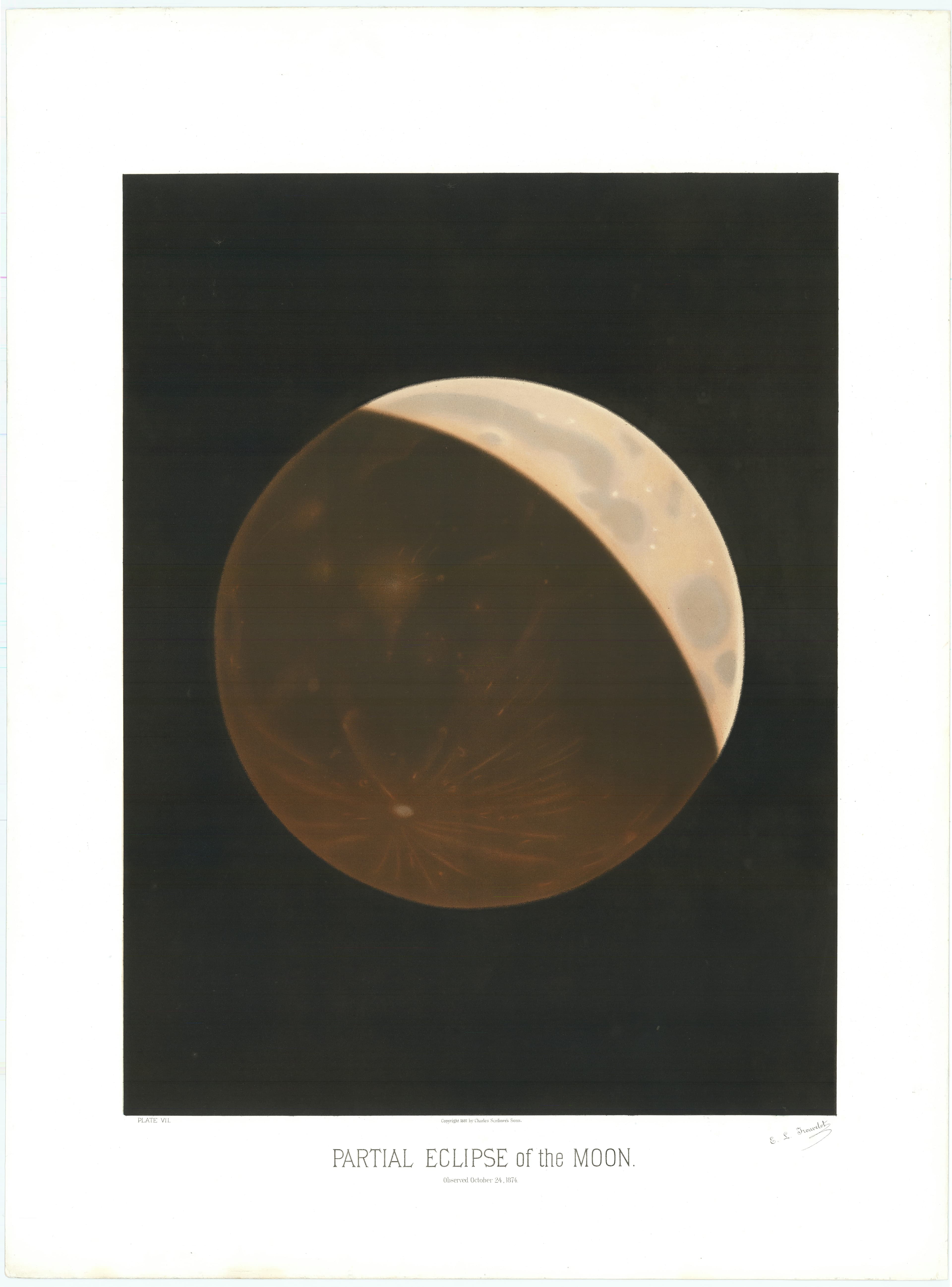 Partial Eclipse of the Moon — Partial Eclipse of the Moon, from The Trouvelot Astronomical Drawings, Étienne Léopold Trouvelot, 1882