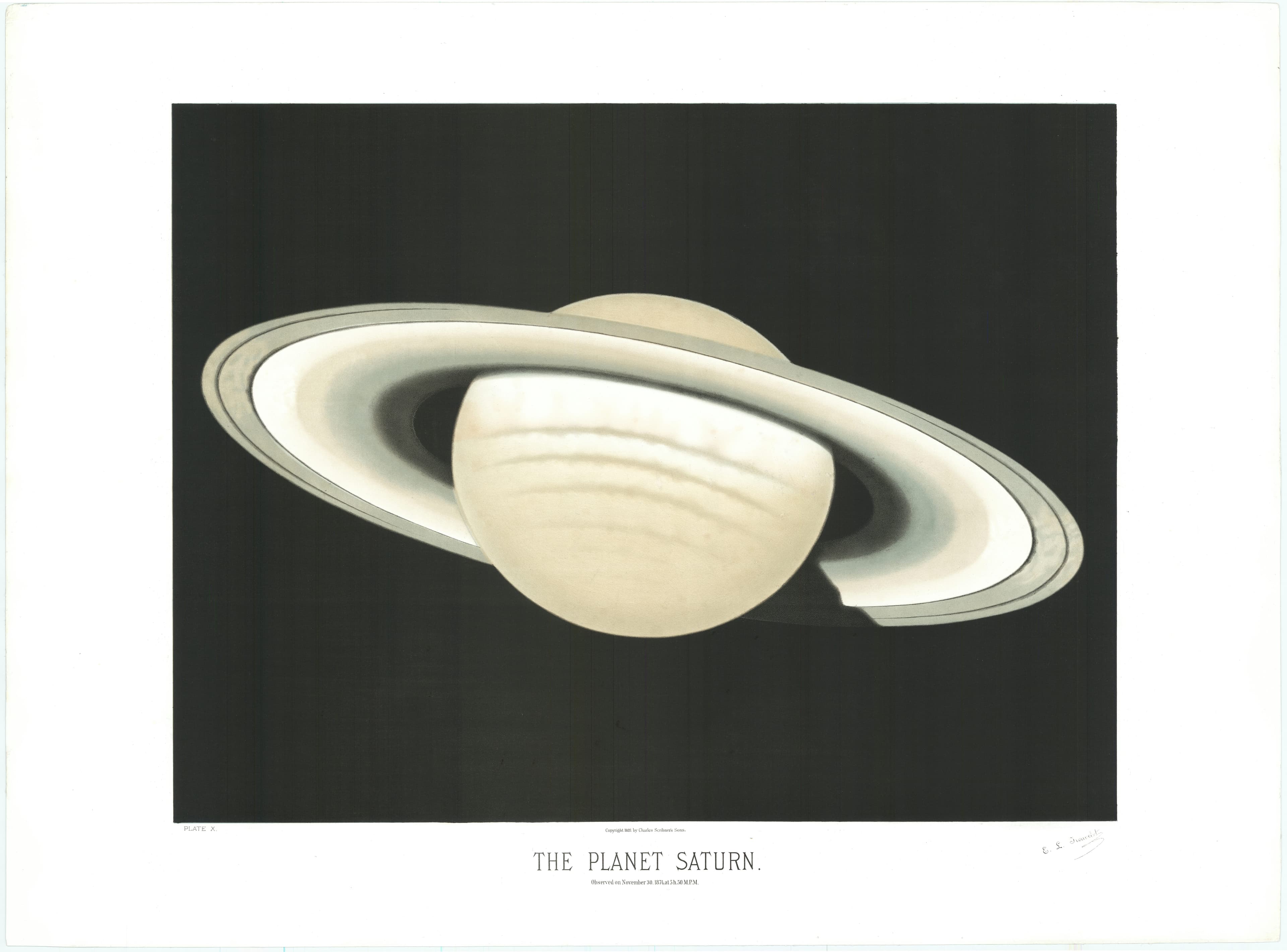 The Planet Saturn — The Planet Saturn, from The Trouvelot Astronomical Drawings, Étienne Léopold Trouvelot, 1882